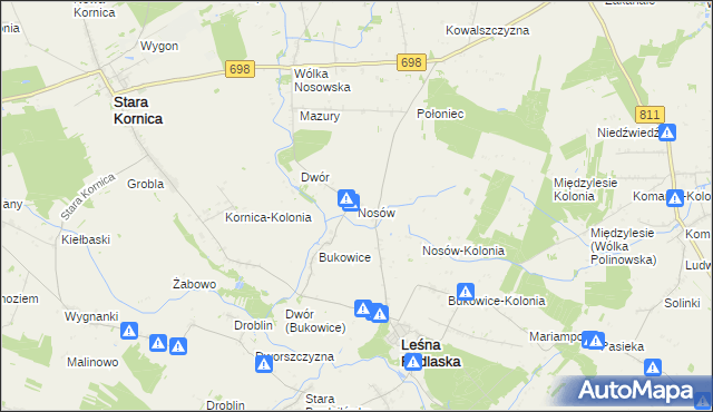 mapa Nosów gmina Leśna Podlaska, Nosów gmina Leśna Podlaska na mapie Targeo