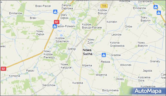 mapa Nowa Sucha powiat sochaczewski, Nowa Sucha powiat sochaczewski na mapie Targeo