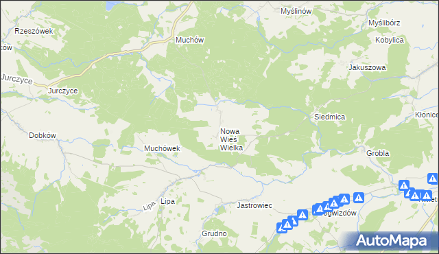 mapa Nowa Wieś Wielka gmina Paszowice, Nowa Wieś Wielka gmina Paszowice na mapie Targeo