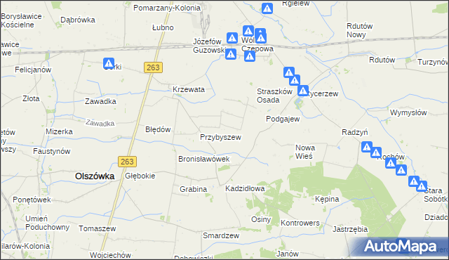 mapa Nowa Wioska gmina Olszówka, Nowa Wioska gmina Olszówka na mapie Targeo