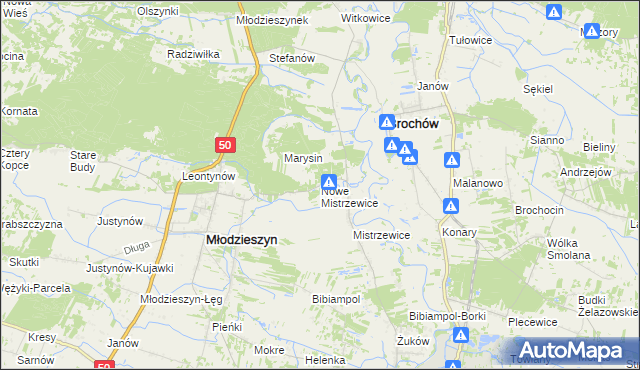 mapa Nowe Mistrzewice, Nowe Mistrzewice na mapie Targeo