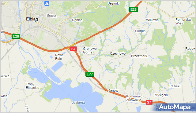 mapa Nowina gmina Elbląg, Nowina gmina Elbląg na mapie Targeo