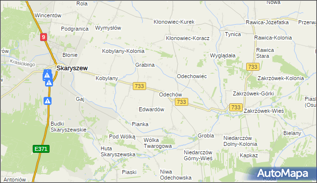 mapa Odechów gmina Skaryszew, Odechów gmina Skaryszew na mapie Targeo