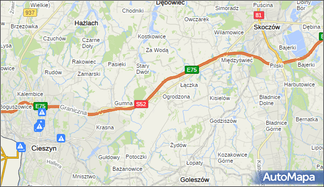 mapa Ogrodzona gmina Dębowiec, Ogrodzona gmina Dębowiec na mapie Targeo
