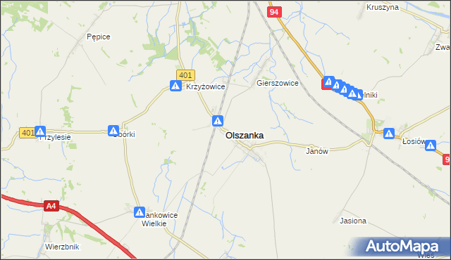 mapa Olszanka powiat brzeski, Olszanka powiat brzeski na mapie Targeo