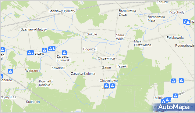 mapa Olszewnica gmina Kąkolewnica, Olszewnica gmina Kąkolewnica na mapie Targeo