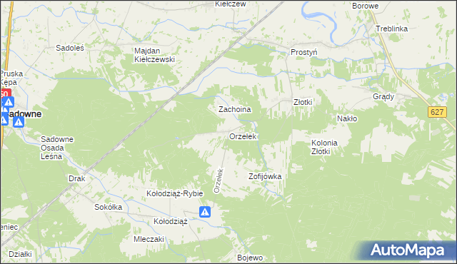 mapa Orzełek gmina Sadowne, Orzełek gmina Sadowne na mapie Targeo