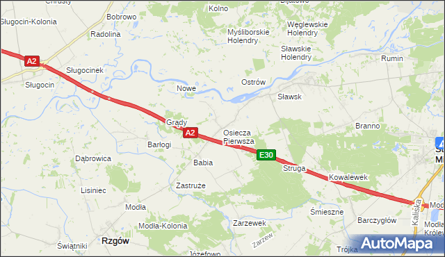 mapa Osiecza Pierwsza, Osiecza Pierwsza na mapie Targeo