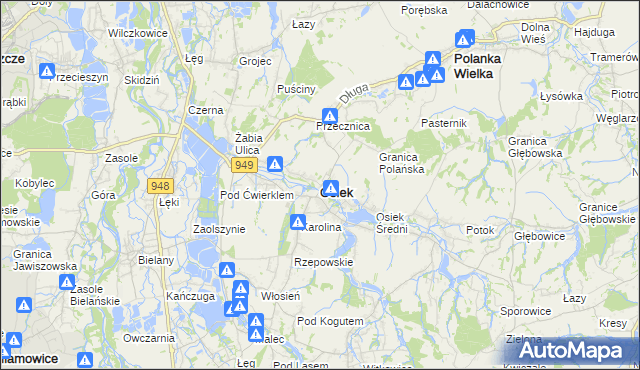 mapa Osiek powiat oświęcimski, Osiek powiat oświęcimski na mapie Targeo