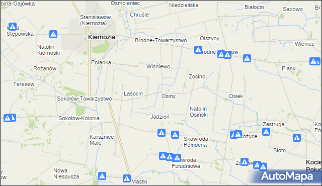 mapa Osiny gmina Kiernozia, Osiny gmina Kiernozia na mapie Targeo