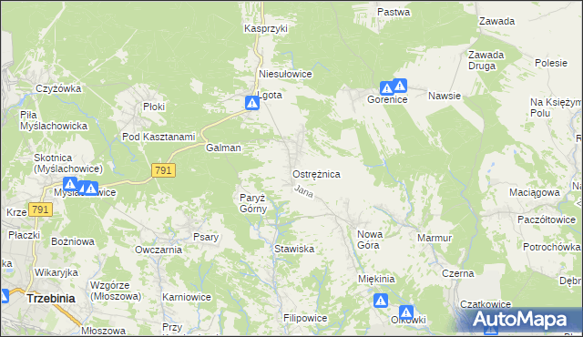 mapa Ostrężnica, Ostrężnica na mapie Targeo