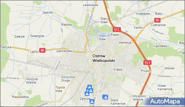 mapa Ostrów Wielkopolski, Ostrów Wielkopolski na mapie Targeo
