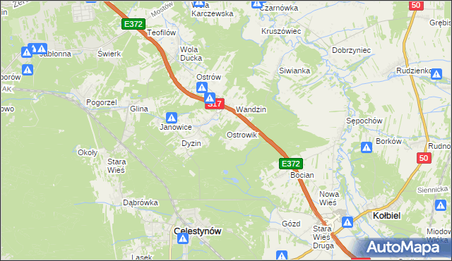 mapa Ostrowik gmina Celestynów, Ostrowik gmina Celestynów na mapie Targeo