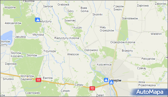 mapa Ostrowsko gmina Uniejów, Ostrowsko gmina Uniejów na mapie Targeo