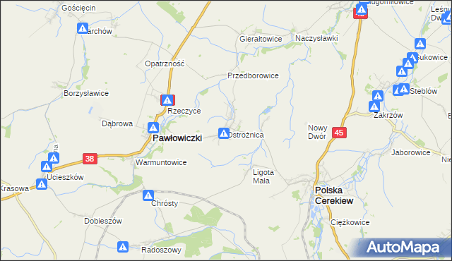 mapa Ostrożnica, Ostrożnica na mapie Targeo