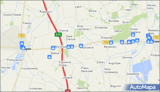 mapa Oszkowice, Oszkowice na mapie Targeo