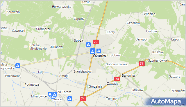 mapa Ożarów powiat opatowski, Ożarów powiat opatowski na mapie Targeo