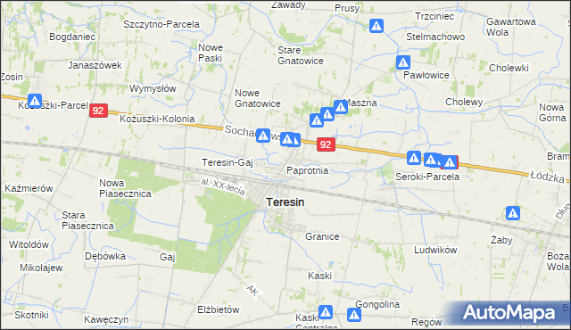mapa Paprotnia gmina Teresin, Paprotnia gmina Teresin na mapie Targeo