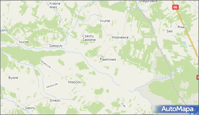 mapa Pawlinowo, Pawlinowo na mapie Targeo