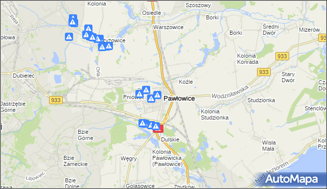 mapa Pawłowice powiat pszczyński, Pawłowice powiat pszczyński na mapie Targeo