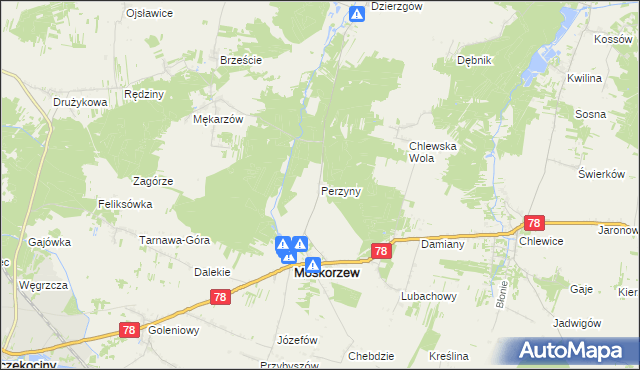 mapa Perzyny gmina Moskorzew, Perzyny gmina Moskorzew na mapie Targeo