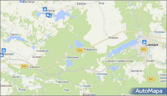 mapa Piaseczno gmina Lidzbark, Piaseczno gmina Lidzbark na mapie Targeo