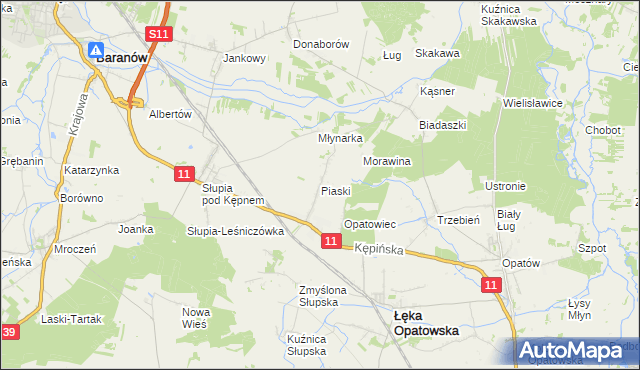 mapa Piaski gmina Łęka Opatowska, Piaski gmina Łęka Opatowska na mapie Targeo