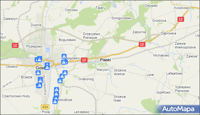 mapa Piaski powiat gostyński, Piaski powiat gostyński na mapie Targeo