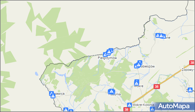 mapa Pielgrzymów gmina Głubczyce, Pielgrzymów gmina Głubczyce na mapie Targeo