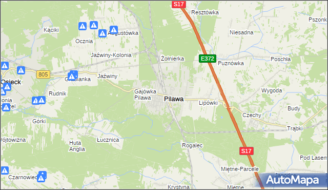 mapa Pilawa powiat garwoliński, Pilawa powiat garwoliński na mapie Targeo