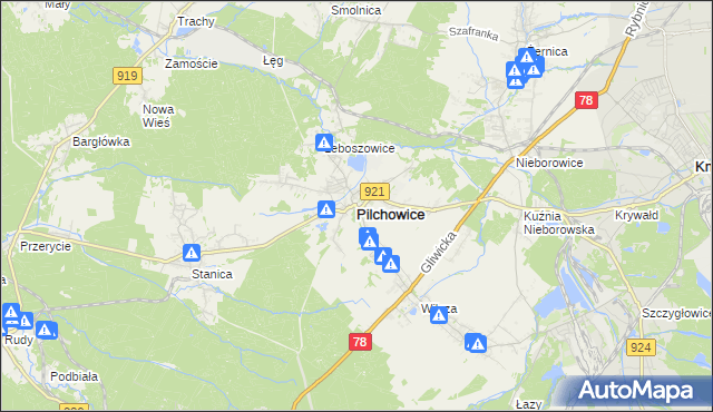mapa Pilchowice powiat gliwicki, Pilchowice powiat gliwicki na mapie Targeo