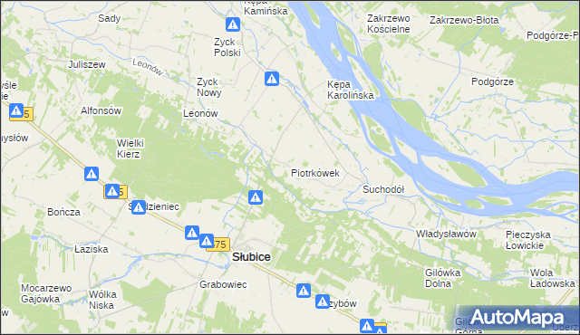 mapa Piotrkówek gmina Słubice, Piotrkówek gmina Słubice na mapie Targeo