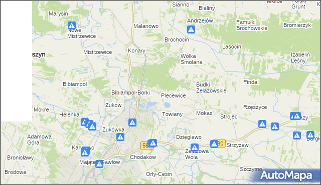 mapa Plecewice, Plecewice na mapie Targeo