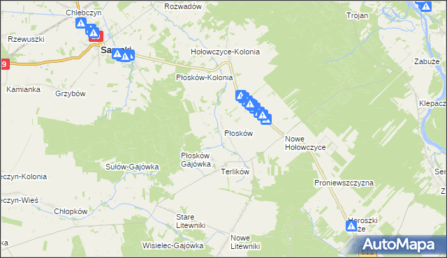 mapa Płosków gmina Sarnaki, Płosków gmina Sarnaki na mapie Targeo