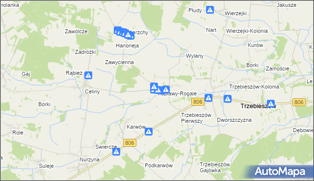 mapa Popławy-Rogale, Popławy-Rogale na mapie Targeo