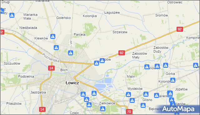 mapa Popów gmina Łowicz, Popów gmina Łowicz na mapie Targeo