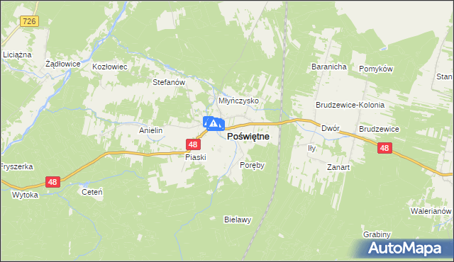 mapa Poświętne powiat opoczyński, Poświętne powiat opoczyński na mapie Targeo