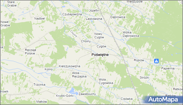 mapa Poświętne powiat wołomiński, Poświętne powiat wołomiński na mapie Targeo