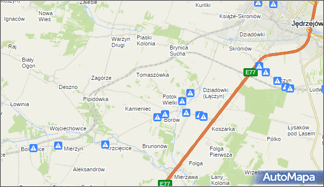 mapa Potok Wielki gmina Jędrzejów, Potok Wielki gmina Jędrzejów na mapie Targeo