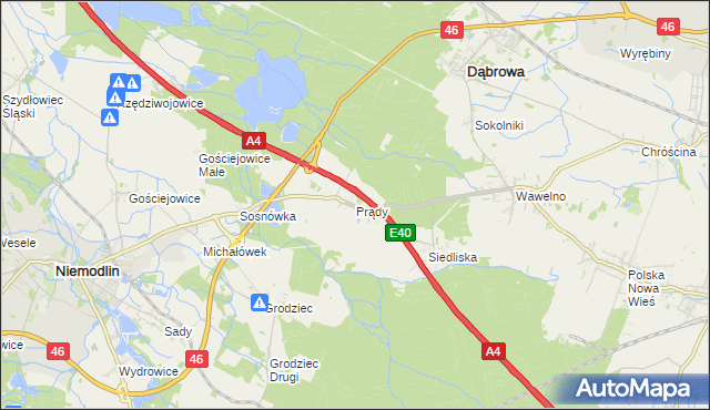 mapa Prądy gmina Dąbrowa, Prądy gmina Dąbrowa na mapie Targeo