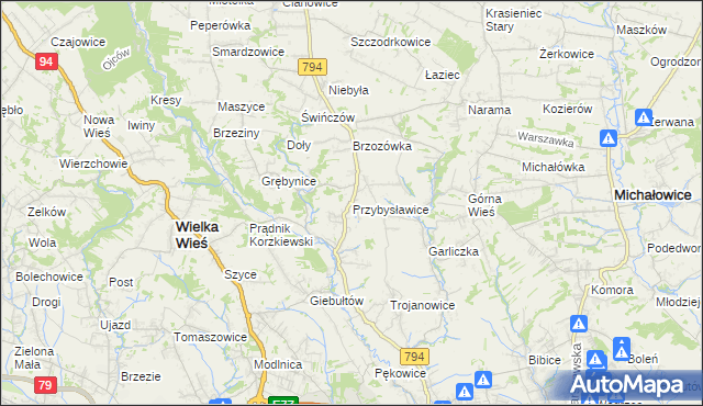 mapa Przybysławice gmina Zielonki, Przybysławice gmina Zielonki na mapie Targeo