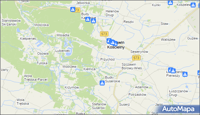 mapa Przychód gmina Szczawin Kościelny, Przychód gmina Szczawin Kościelny na mapie Targeo