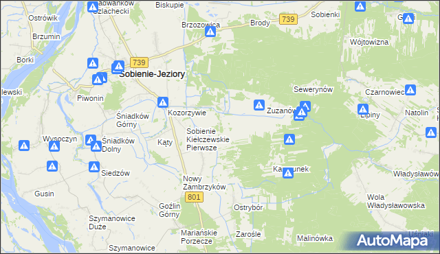 mapa Przydawki gmina Sobienie-Jeziory, Przydawki gmina Sobienie-Jeziory na mapie Targeo