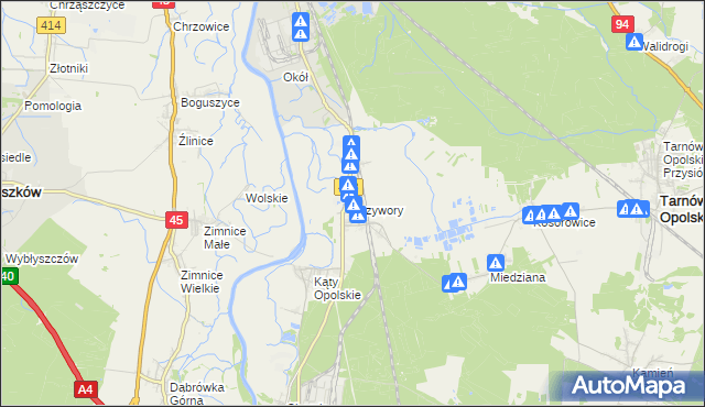 mapa Przywory gmina Tarnów Opolski, Przywory gmina Tarnów Opolski na mapie Targeo