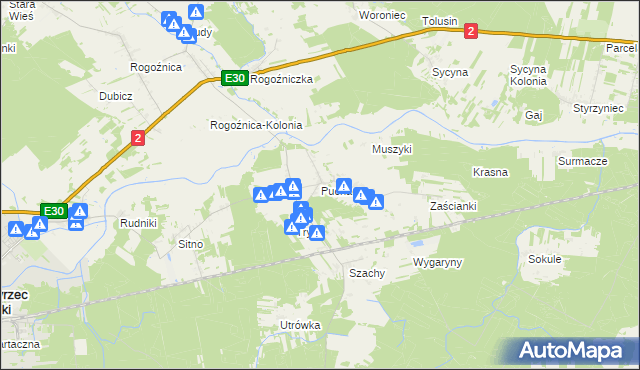 mapa Puchacze gmina Międzyrzec Podlaski, Puchacze gmina Międzyrzec Podlaski na mapie Targeo