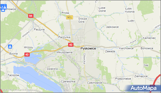 mapa Pyskowice powiat gliwicki, Pyskowice powiat gliwicki na mapie Targeo