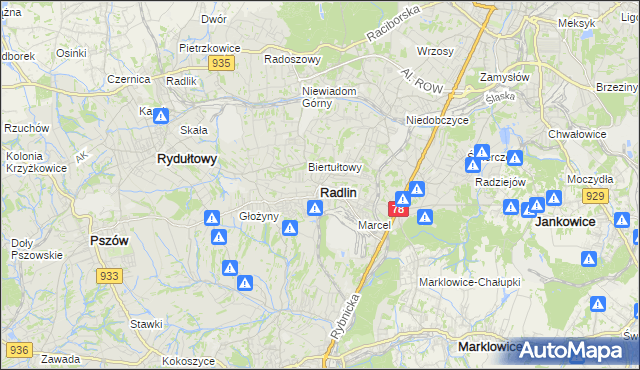 mapa Radlin powiat wodzisławski, Radlin powiat wodzisławski na mapie Targeo