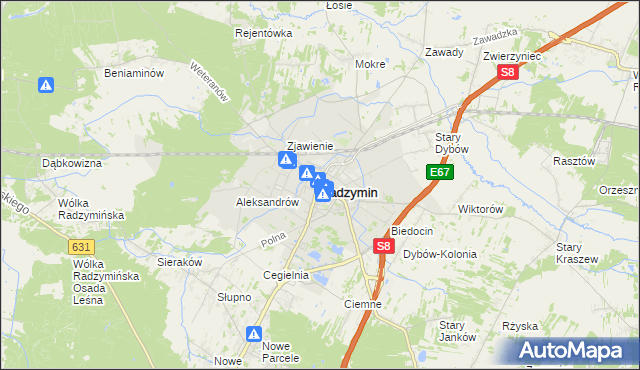 mapa Radzymin powiat wołomiński, Radzymin powiat wołomiński na mapie Targeo