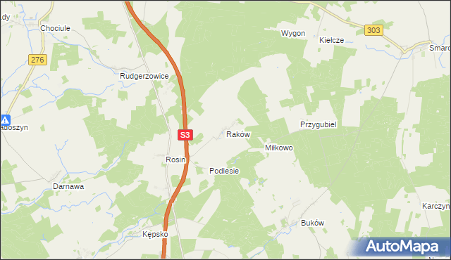 mapa Raków gmina Świebodzin, Raków gmina Świebodzin na mapie Targeo