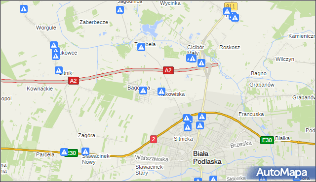 mapa Rakowiska gmina Biała Podlaska, Rakowiska gmina Biała Podlaska na mapie Targeo